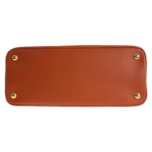 PRADA Saffiano Triangle Logo Plate Orange Gold Leather Shoulder Bag - Picture 8 of 10